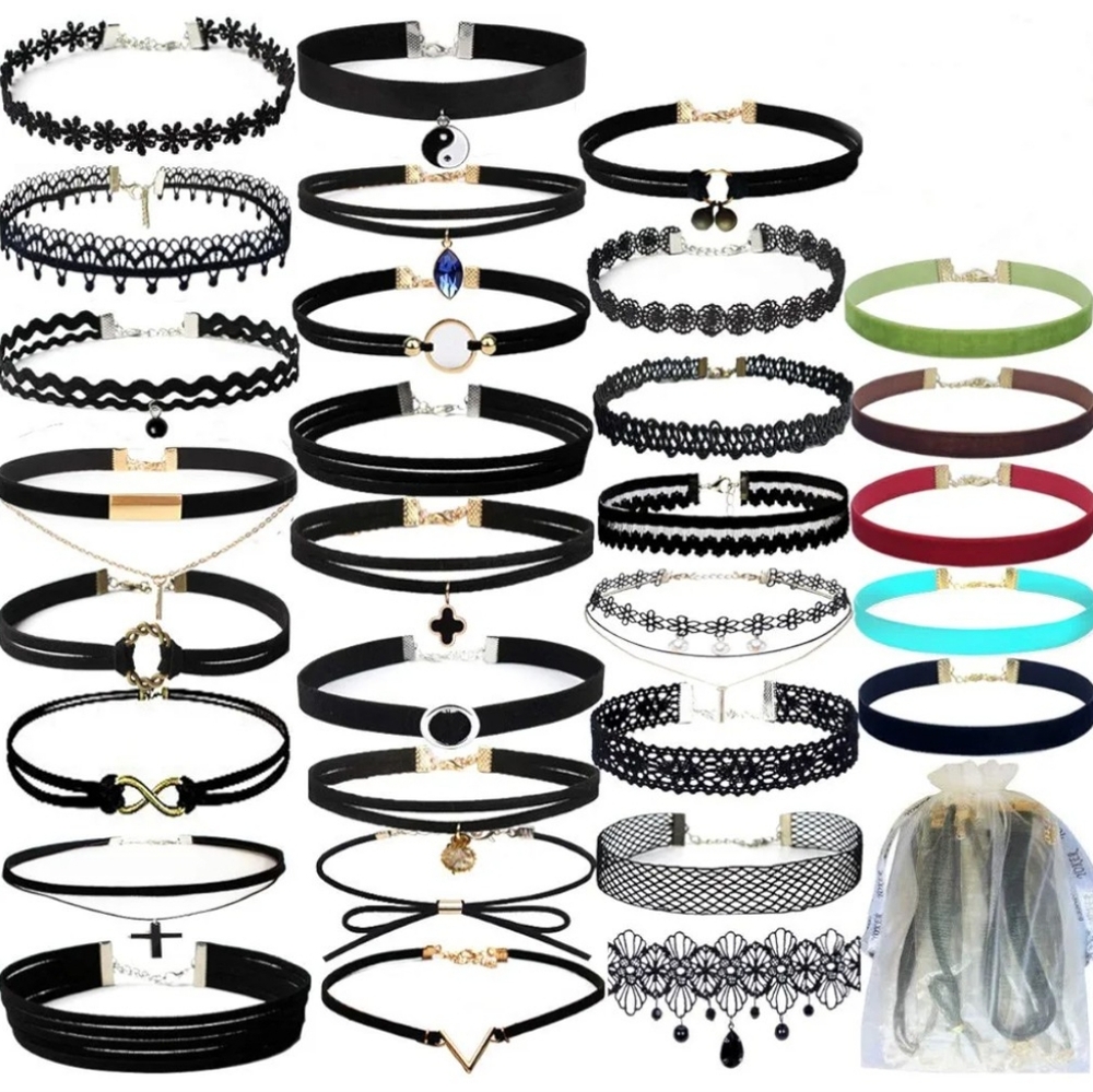$25 -5 each MYSTERY BOX GRAB BAG each about 14 in long unclasped TATTOO CHOKER - Picture 4 of 5
